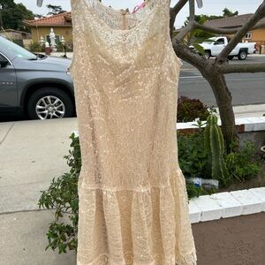 Isaac Mizrahi Cream V-neck Sleeveless Mini Dress